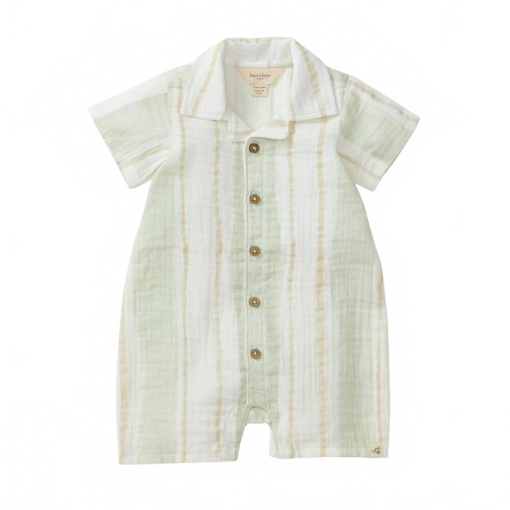 NEW BURT'S BEES baby boy's pacific stripe romper in green